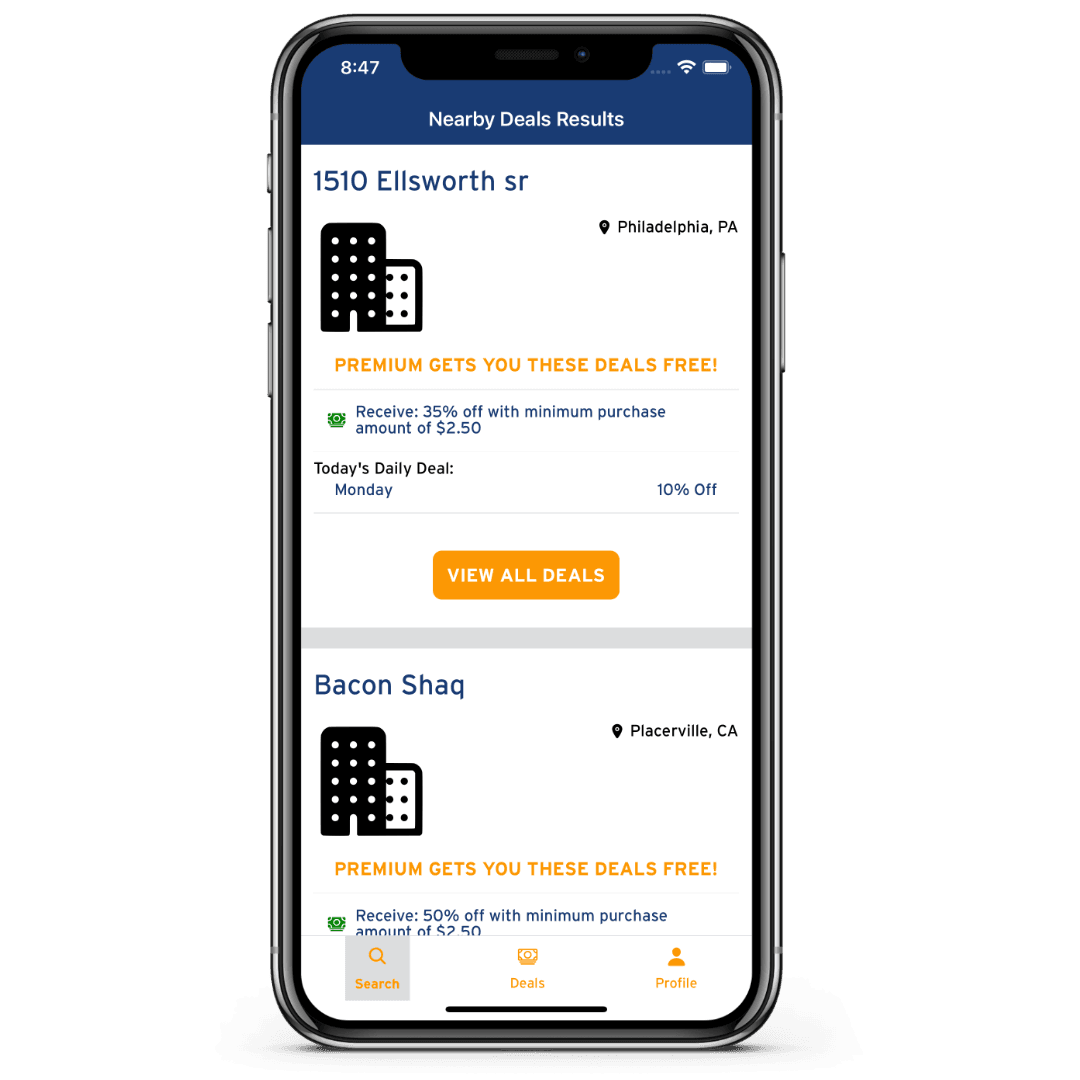 Screenshot of the app's deals